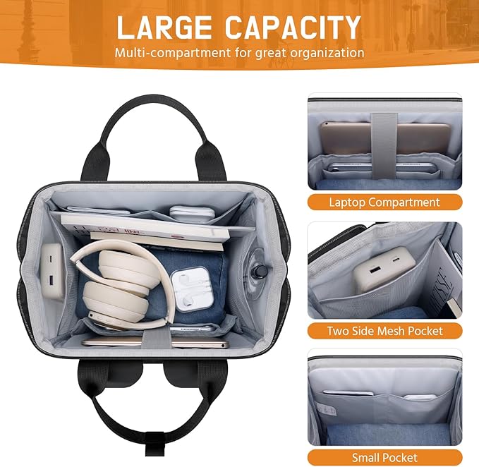 Maelstrom Laptop Backpack, Travel Backpack Gift for Women Men, Waterproof College School Computer Work Bag with Luggage Strap (Black-Beige, 17.3 Inch)