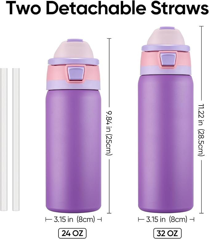 Fijinhom 32 oz Insulated Water Bottle with 2-in-1 Straw and Spout Lid, Stainless Steel Double Wall Vacuum Flask, Sports Water Bottle Keeps Cold 24H, Leak Proof for Gym, Outdoor, Travel (Purple)