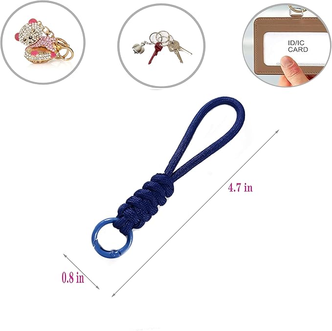 Colorful Braided Paracord Keychain, 12cm Length, Multi-Color Pack with Ring, Decorative Woven Rope Strap