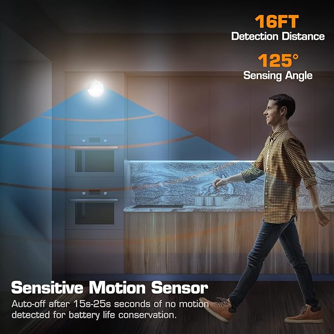 EverBrite LED Motion Sensor Night Light, Automated On & Off, Cool White Motion Activated LED Night Light for Kitchen, Bathroom, Stairs, Bedroom - with 18 AAA Batteries, 6-Pack
