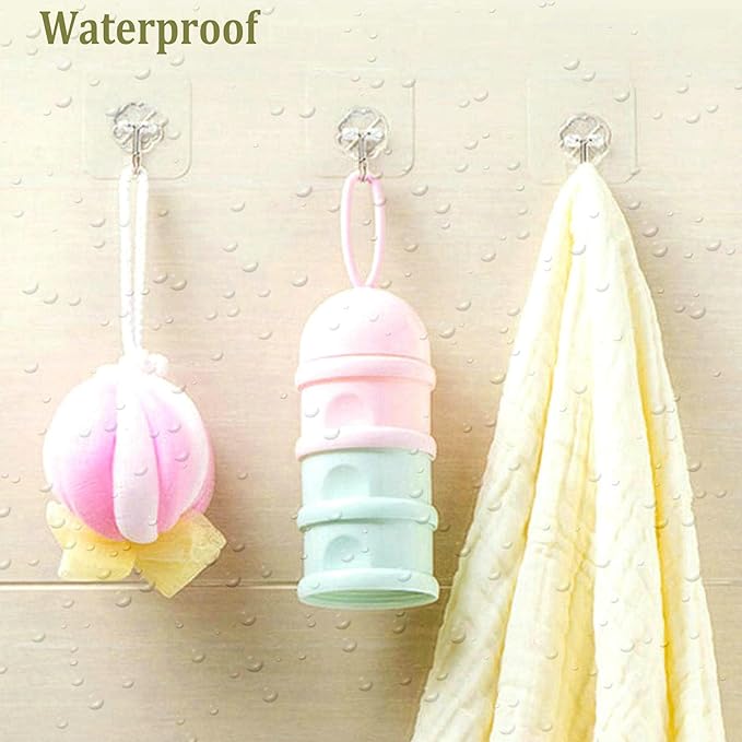 Jwxstore 12 Pack Heavy Duty Self Adhesive Hooks - 33lb Max, Transparent, Waterproof, Sticky Wall Hooks for Keys, Bathroom, Shower, Outdoor, Kitchen, Door, Home Improvement, Utility
