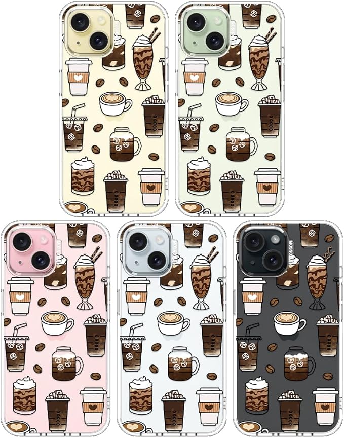 MOSNOVO Case for iPhone 15 Plus/iPhone 14 Plus, [Buffertech 6.6ft Military-Grade Drop Protection] [Anti Peel Off Tech] Clear TPU Bumper Phone Case Cover Design - Coffee