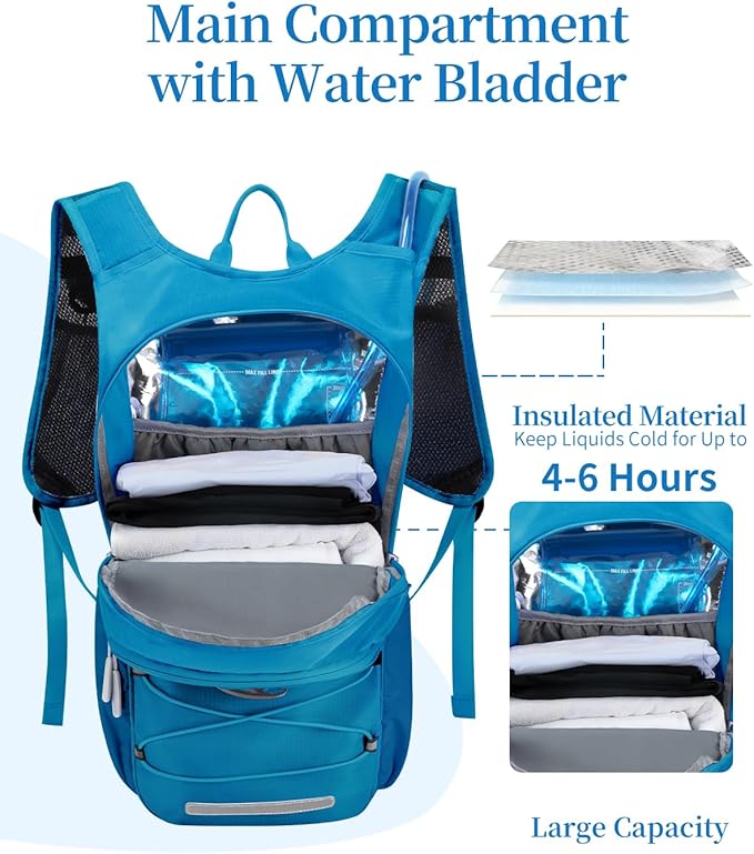 Hydration Backpack with 2L Water Bladder, Hiking Water Backpack for Men Women with Phone Pocket and Helmet Holder