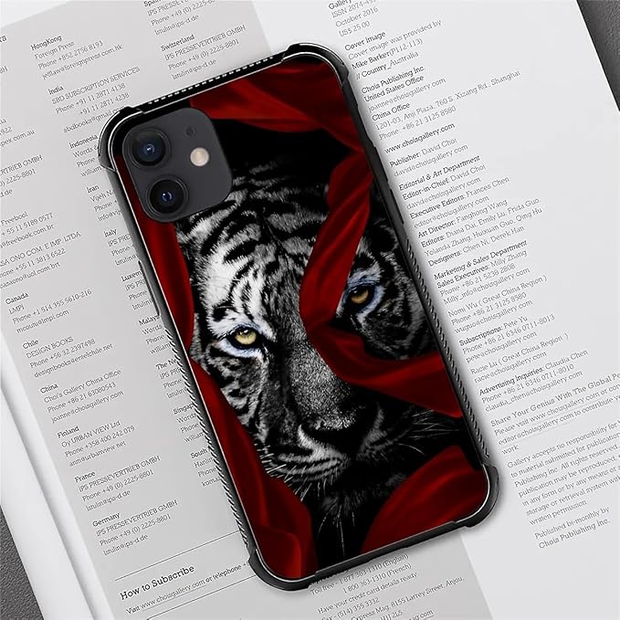 for iPhone 12/12 Pro Case, Red Ribbon Tiger Pattern Graphic Design Girl Boy Soft Silicone Hard Acrylic Shock Protection for iPhone 12/12 Pro