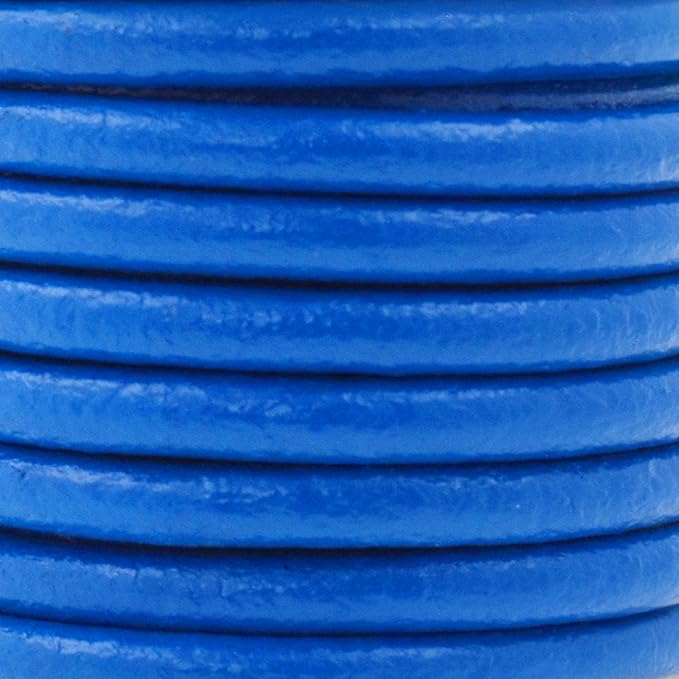 Mandala Crafts Round Genuine Blue Leather Cord for Jewelry Making – 5mm Cowhide Leather Rope String Lace for Kumihimo – 4.4 Yards Cowhide Craft Cording Spool