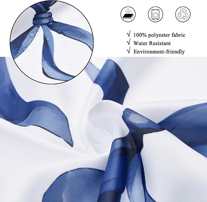 Navy Bow Shower Curtain, Navy and White Modern Aesthetic Bowknot with Polka Dot Cute Girly Bathroom Curtain Waterproof Fabric Machine Washable with Hooks, 36" Wx72 L