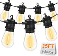 GvvooHome LED Outdoor String Lights 25FT with 9 Shatterproof S14 Bulbs, Waterproof for Porch, Deck, Garden, Balcony, Dimmable 2700K