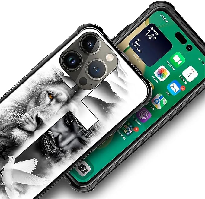 for iPhone 13 Pro Case, Lion Cross Jesus Christ Dove Pattern Graphic Design Girl Boy Soft Silicone Hard Acrylic Shock Protection for iPhone 13 Pro
