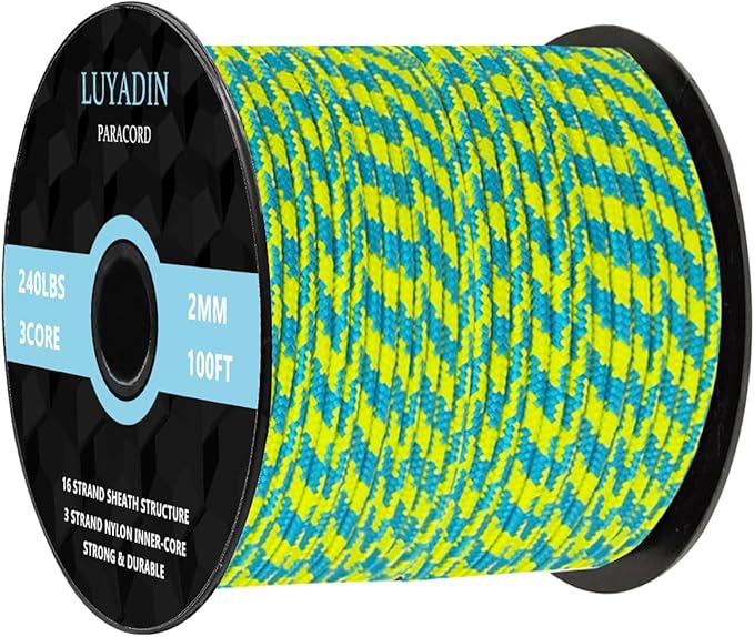 Paracord 240lb - Diameter 2mm Micro Utility Cord -3 Strand Parachute Spool Cord - 100ft 200ft,Paracord for Camping,Hiking,Fishing,Outdoor and DIY