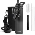 RAYMYLO Insulated Water Bottle 24oz, Triple Wall Vacuum Stainless Steel (Cold for 24Hrs, Hot for 12Hrs), Leak Proof & Non-BPA, 24oz Hydro Water Flask with Paracord Handle & Straw Spout Lids