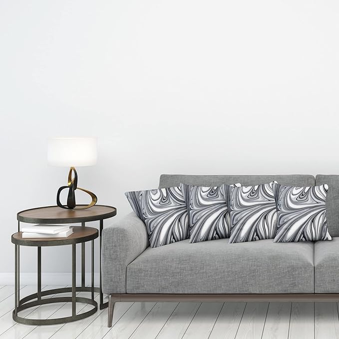 Ambesonne Abstract Throw Pillow Cushion Case Pack of 4, Mix of White and Black Hallucinatory and Surreal Liquid Marble Graphic Artwork, Modern Accent Double-Sided Digital Printing, 16", Grey