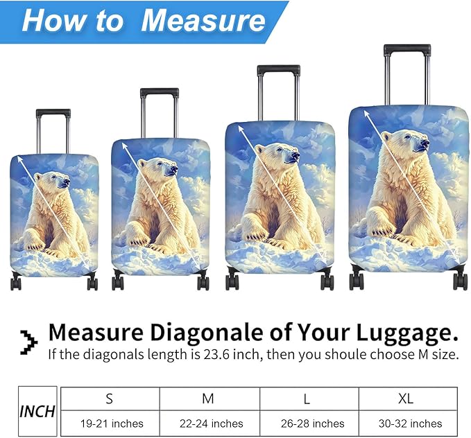 Luggage Cover Protector for 26-28 Inch Suitcases, TSA Approved Elastic Travel Suitcase Covers, Anti-Scratch Washable Luggage Sleeve for Carry On & Checked Bags, White Polar Bear