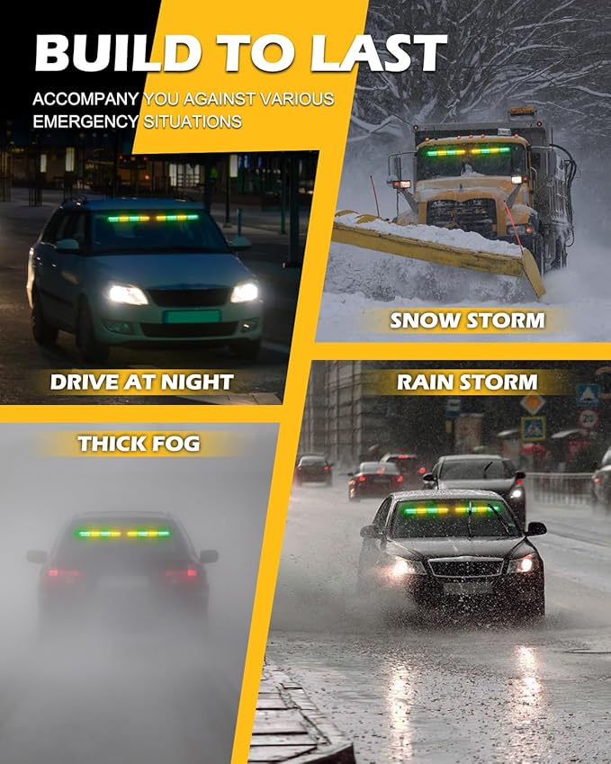 HLauto 604N Emergency Dash Strobe Lights: 2x16.8 inch Green Amber Security Light w/Take Down, 48 LED Safety Flashing Warning Hazard Interior Windshield Light Bar for Trucks Vehicles