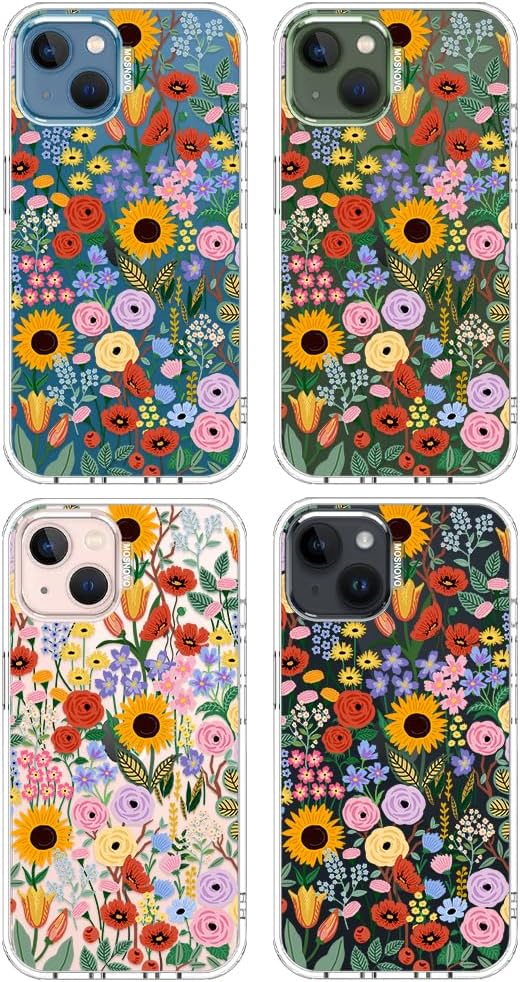 MOSNOVO for iPhone 13/14 Case | Military Grade 6.6ft Drop Tested | Clear with Blossom & Bloom Design