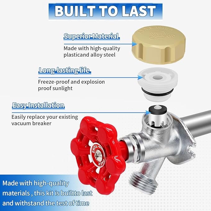 Outdoor Faucet Repair Kit, ASSE 1019-A Vacuum Breaker Outside Faucet Repair Kit, Vacuum Breaker and Handle Replacement Kit for Anti-Siphon Frost-Free Sillcock Valves, Wall Hydrant Complete Service Kit
