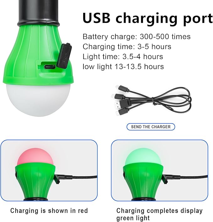 Jarxin Led Camping Lantern USB Rechargeable,Outdoor Tent Lights for Camping Hanging,Kids with Clip Hook Camping Flashlight (4 Packs Black)