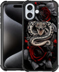 for iPhone 16 Plus Case, Entwined Rose Snake Pattern Graphic Design Girl Boy Soft Silicone Hard Acrylic Shock Protection for iPhone 16 Plus