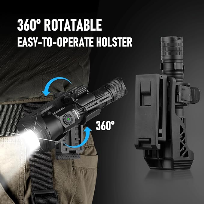 ULTRAFIRE Tactical EDC Flashlight with Holster,1350 High Lumens Rechargeable Police Flashlight with Belt Holder,Zoomable LED Flashlights for Emergency,Law Enforcement Torch E5