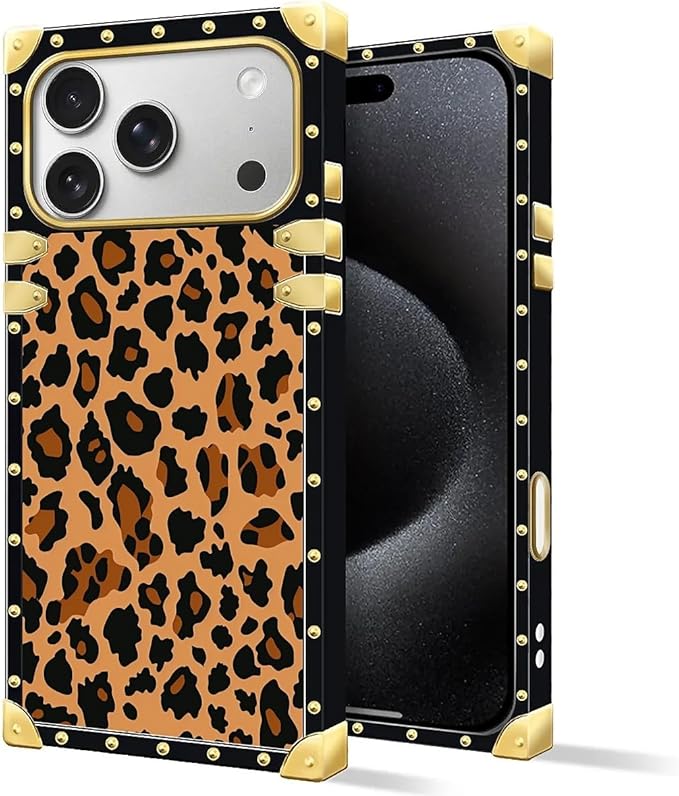 for iPhone 17 Pro Case Luxury Golden Decoration for Girl Women Soft TPU Shockproof Protective Hard PC Back for iPhone 17 Pro Crazy Pattern Brown Leopard Texture
