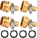 Brass Garden Hose Connector Repair Mender Kit with Stainless Clamp,Fits 1/2" Water Hose Fitting,2 Sets(1/2" Barb x 3/4" GHT)