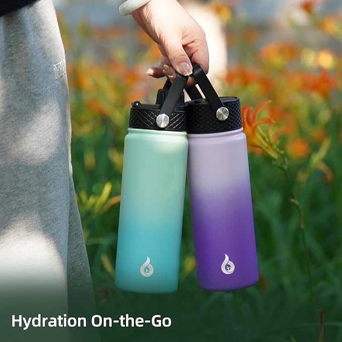 BJPKPK Insulated Water Bottles with Straw Lid, 27oz Stainless Steel Water Bottle with 3 Lids, Leak Proof BPA Free Metal Thermo, Mugs, Tumblers, Keep Cold Hot - Carrara Marble