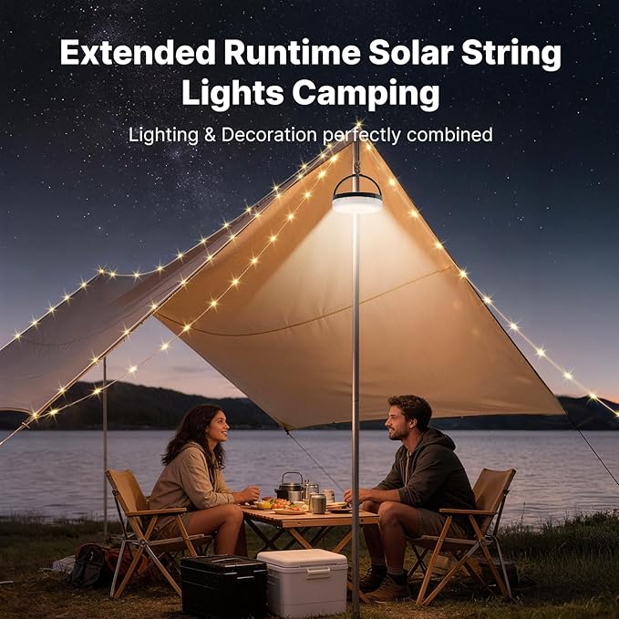 OGERY Solar Camping String Lights, 5400mAh/ 49.2FT/ 11 Modes Rechargeable Camping Lights Outdoor/Indoor, 4-in-1 Quick Storage Fairy Tent Lights Portable LED Lamp for Patio Yard Party Decor Essentials