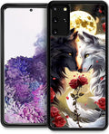 for Samsung Galaxy S20 Plus Case, Black White Wolf Moon Flower Rose Pattern Graphic Design Girl Boy Soft Silicone Hard Acrylic Shock Protection for Samsung Galaxy S20 Plus
