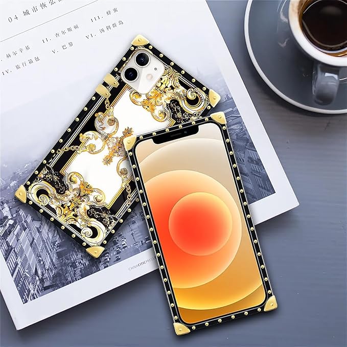 Compatible with iPhone 11 Case, Gold Grain Flowers Luxury Golden Decoration for Girl Women Soft TPU Shockproof Protective Hard PC Back for iPhone 11