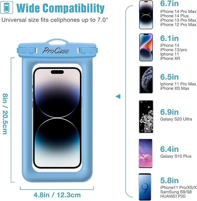 ProCase 2 Pack Floating Waterproof Phone Pouch IPX8, Universal Dry Bag Fits iPhone 17/16/15/14/13 Series, Galaxy S24/S23/S22, Pixel 8/7 (Up to 7”),Touchscreen,Underwater & Snow Protection-Bluegreen