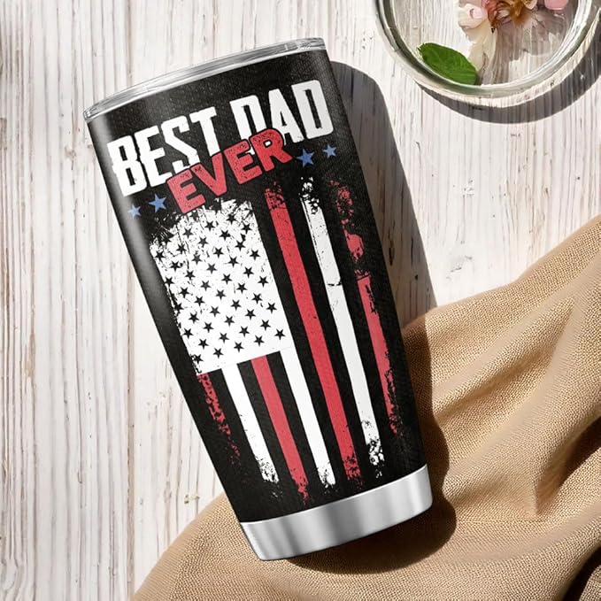 Best Dad Ever Black American 20oz Tumbler, Stainless Steel Insulated Mug with Funny Dad Nutrition Facts, Gift for Fathers Day, Husband, Grandpa, Birthday
