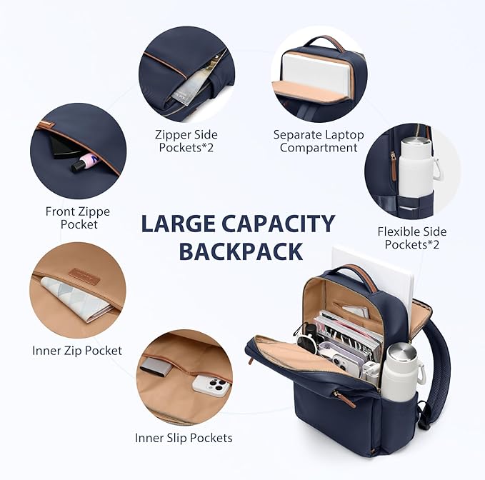 Laptop Backpack for Women, Work Business Traval Computer Backpacks with Laptop Compartment Waterproof Casual Daypack for Travel College,16Inch,Navy Blue
