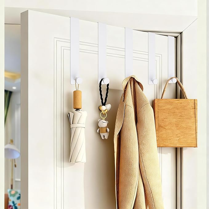 T-Shaped Over the Door Hooks, 2Pcs Rustproof Stainless Steel Door Hooks Over Door Coat Hangers for Home, Office (White)