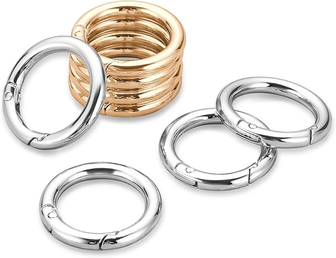 Gkeygo 1 Inch Keychain Rings, 8 Pack Round Carabiner Clip for Keys, Buckle, Bags, Purses - Key Chain Hooks Replacement Keychains Lanyard DIY Crafts - Gold, Silver