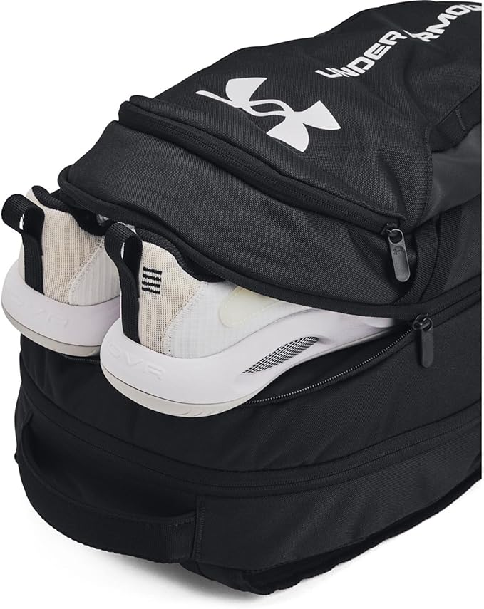 Under Armour Unisex-Adult Hustle 6.0 Backpack, (002) Black/Black/White, One Size Fits Most