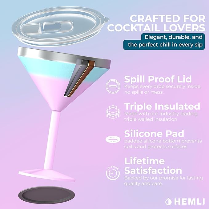 Martini Glass, Stainless Steel Insulated Martini Tumbler, Cocktail Cup