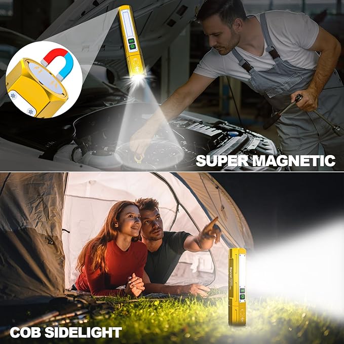 Rechargeable Flashlights High Lumens - Super Bright Small Pocket Magnetic Flashlight, 8 Modes LED Tactical Flash Light, Dual Button Powerful Work Light for Car,Home,Camping,Emergency (1, Yellow Gold)