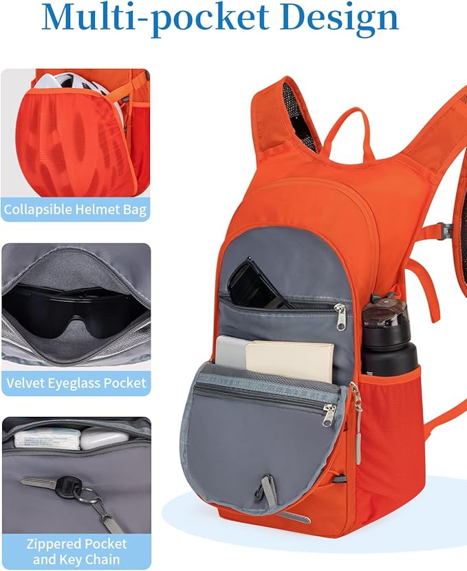Hydration Backpack with 2L Water Bladder, Hiking Water Backpack for Men Women with Phone Pocket and Helmet Holder