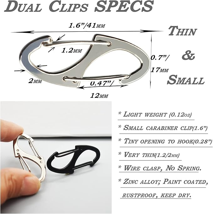 Small Carabiner Clips 1.6 inch(41mm) Metal Double Sided Spring Gate Snap Hooks Keychain Clasp Accessories