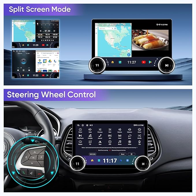 Car Stereo Radio for Jeep Compass 2017-2020 Wireless CarPlay Android Auto GPS Navigation Head Unit Touch Screen Radio Replacement Installation Kit Upgrade (Double Knobs 6+128)