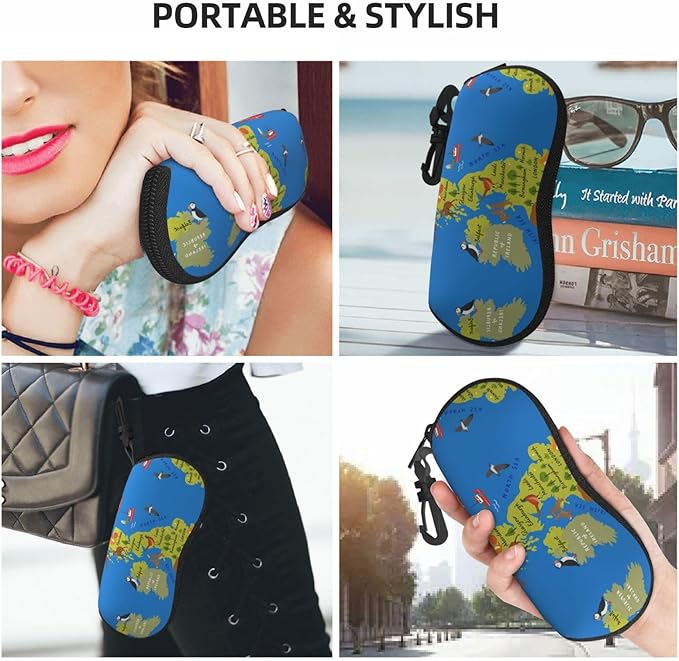 YANGqing United Kingdom Map Print Light Soft Shell Glasses Case Portable & Lightweight Sunglasses Bag, Slim Travel Eyeglasses Pouch