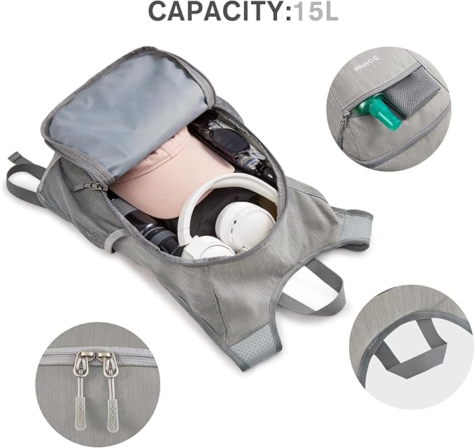 G4Free 15L Hiking Daypack Lightweight Travel Backpack Packable Outdoor Casual Foldable Shoulder Bag (Grey)