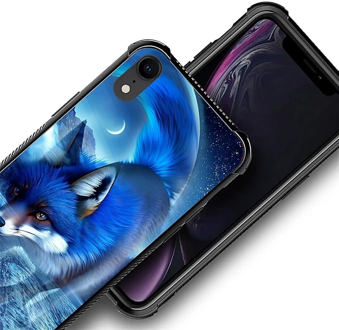 for iPhone XR Case, Snowy Mountain Fox Lake Pattern Graphic Design Girl Boy Soft Silicone Hard Acrylic Shock Protection for iPhone XR