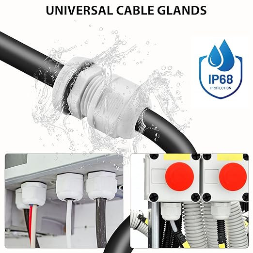 Outdoor Junction Box,Nineleaf White IP66 Weatherproof Electrical Project Boxes PVC/ABS Plastic Enclosure Box Universal Watertight 4.9 x 3.3 x 2.3 inch, with 4PK White 20mm Cable Gland Grey(1 Set)