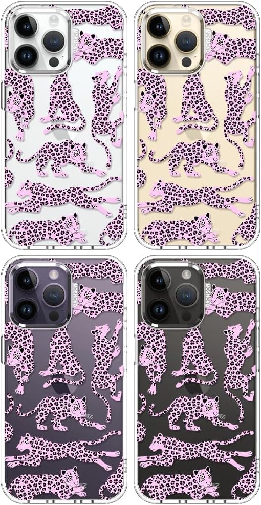 MOSNOVO Case for iPhone 14 Pro Max, [Buffertech 6.6ft Military-Grade Drop Protection] [Anti Peel Off Tech] Clear TPU Bumper Phone Case Cover Design - Pink Leopard