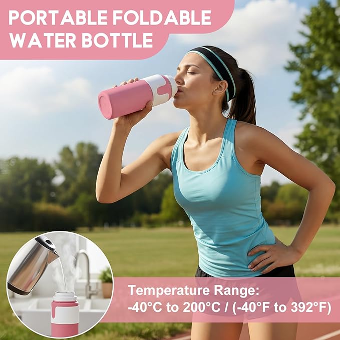 LemonRoad 2 Pcs 26 oz Silicone Collapsible Water Bottle, Portable Foldable Water Bottle Leakproof with Carabiner Reuseable Lightweight for Travel Sports Hiking Camping Cycling Office (Green,Pink)