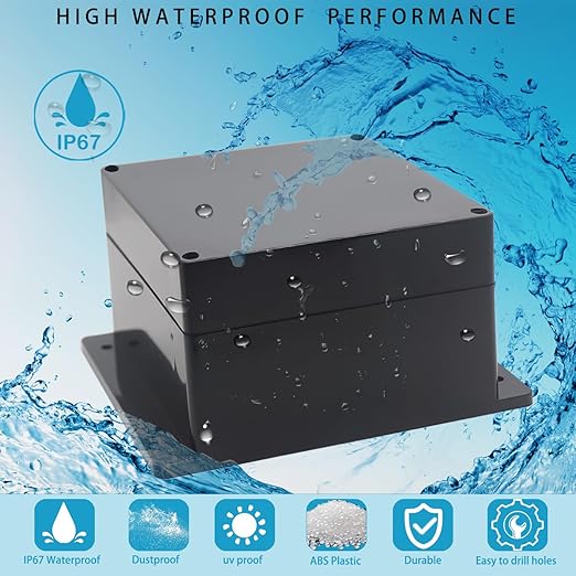 Watertight Junction Box, IP67 Waterproof Project Box Durable ABS Plastic Electronic Enclosure Case for DIY Electrical Project with Wall Fixed Ear 6.30" x 6.30" x 3.54"(160 x 160 x 90 mm)