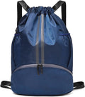 LOKAPEGY Drawstring Gym Bag for Men, Waterproof Drawstring Backpack for Women, Swim Backpack with Shoes Compartment, Pull String Sport Bag for Soccer and Basketball. (Dark Blue)