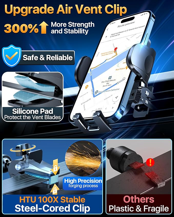 【98+LBS Strongest Suction & Military-Grade】Ultimate Car Phone Mount【Patent & Safety Certs】 Cell Phone Holder Truck Stand for Dashboard Windshield Vent for iPhone 17 Pro Max 16 15 Samsung (Light Grey)