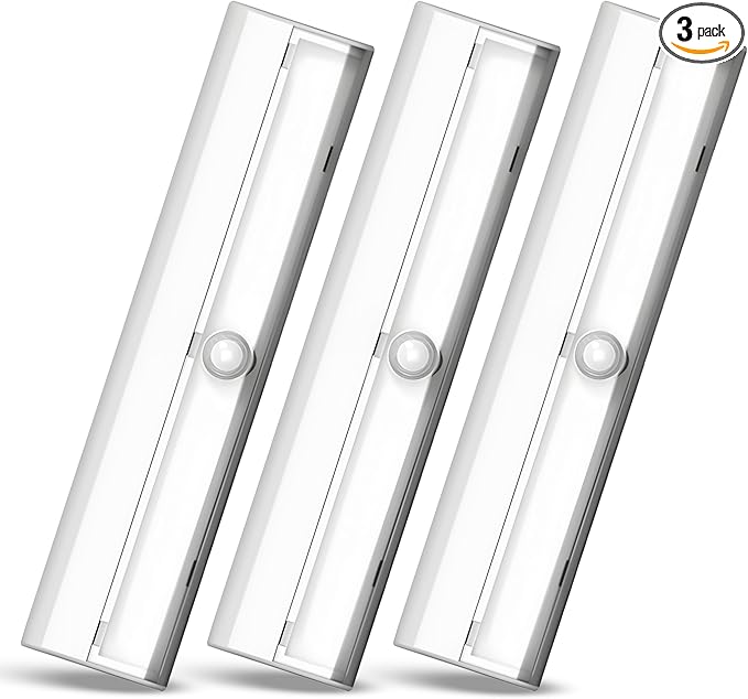 Brilliant Evolution Wireless LED Stair Lights with Motion Sensor - 3-Pack Battery Operated Night Light for Indoor Stairs, Hallways, and Closets - Stick On Motion Lights - 3000K Warm White - 7x2-Inch
