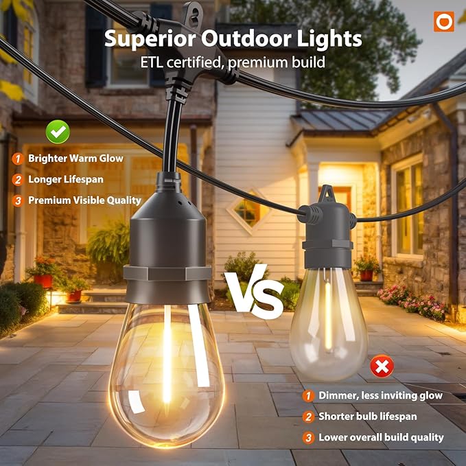 addlon 100FT Outdoor String Lights with Remote Dimmable Patio Lights Waterproof Shatterproof Edison Bulb for Outside Backyard Porch Garden Bistro Pergola Party Decor, Warm Ambience Lighting
